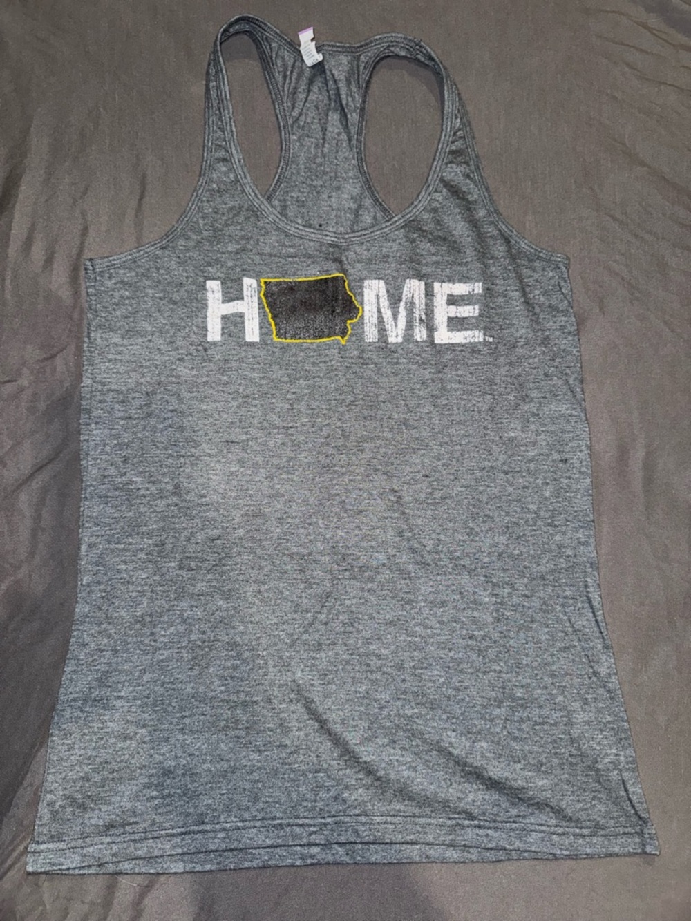 Gray 'HOME' Racerback Tank with State Outline